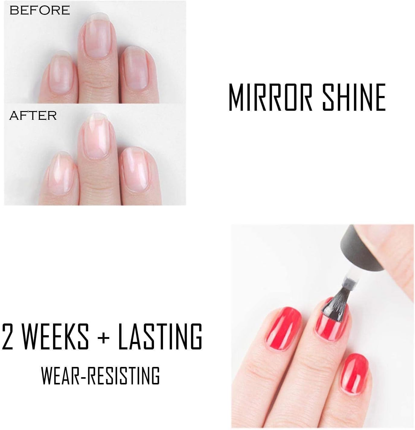 Vishine 15ml No Wipe Top Coat Base Coat Gel Nail Polish Soak Off UV LED Drying Long Lasting Shiny Nail Varnish Set: Health & Personal Care