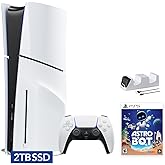 Sony PlayStation 5 Slim Disc 2TB SSD Edition Bundle with Astro Bot and C-Gamers Dual-Controller Charger - PS5 Upgraded with 2TB Ultra Fast SSD, White