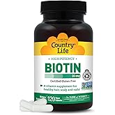 Country Life High-Potency Biotin 10mg - Vegan & Gluten-Free Biotin Supplement for Skin & Nails, Energy Metabolism - Biotin 10000mcg Capsules