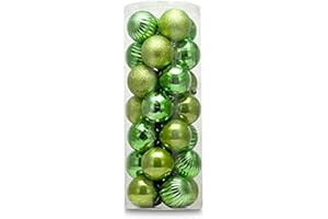 AUXO-FUN Small Size 28ct shatterproof Christmas Ball Ornaments in 4 Classic finishes for Christmas Tree Decoration (Lime Green, 1.57“ Mini Size)