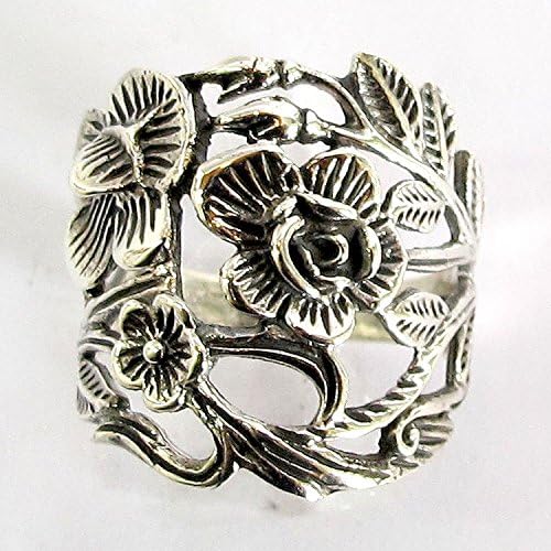 Sterling Ring*ThaiSilverJewelry *Sterling Silver Flower Ring Weight 5.53 G . " Beautiful Ring Size No.10 By Handmade