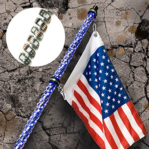 GTP 5ft Spiral LED Whip Lights 360° Twisted 20 Color RGB - 21 Modes Lighted Whips Antenna W/Flag for UTV ATV Polaris RZR Quad Off Road Jeep Can-am Maverick Yamaha Sand Dune Buggy 4X4 - Thumbnail 2