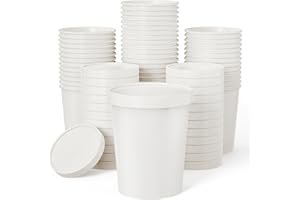 JOLLY PARTY 25pack 32oz Paper Soup Containers with Lids, Disposable Food Cups, White Ice Cream Bowls, Paper food Storage with
