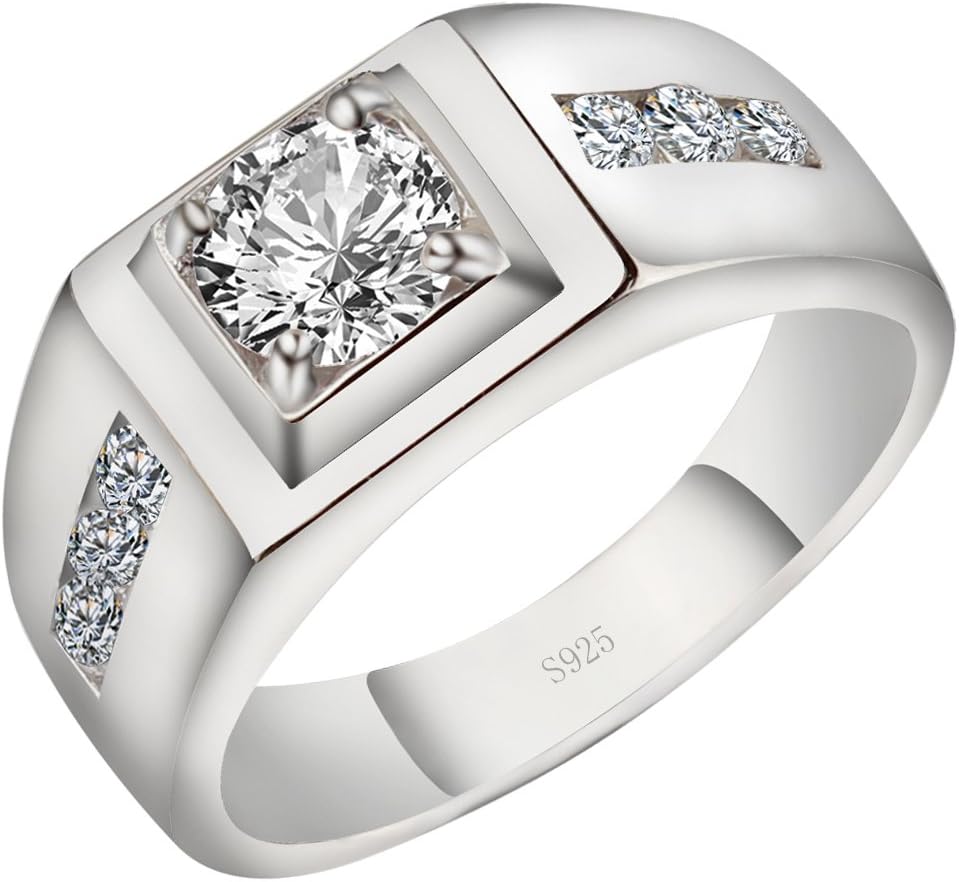 Viyino Mens Ring Genuine 925 Sterling Silver 0.92ct Cubic Zirconia Simulated Diamond Wedding Engagement