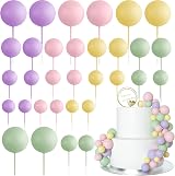 ASTARON 32 Pcs Ball Cake Topper Decorations Colorful Foam Balls Cake Picks