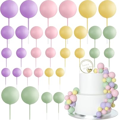 ASTARON 32 Pcs Ball Cake Topper Decorations Colorful Foam Balls Cake Picks