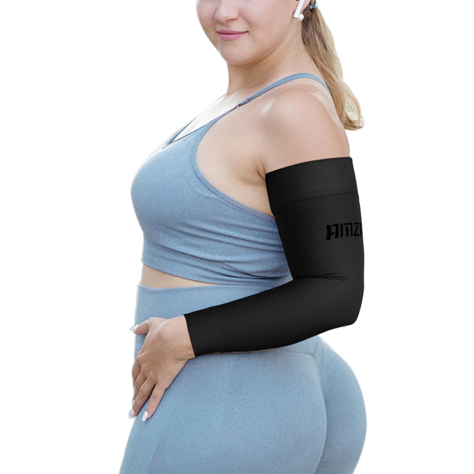 AMZAM® Medical Compression Arm Sleeve for Women & Men, 15-20 mmhg Graduated Compression Brace with Silicone Band for Pain Relief, Lymphedema, Edema, Swelling, Arthritis, Black M