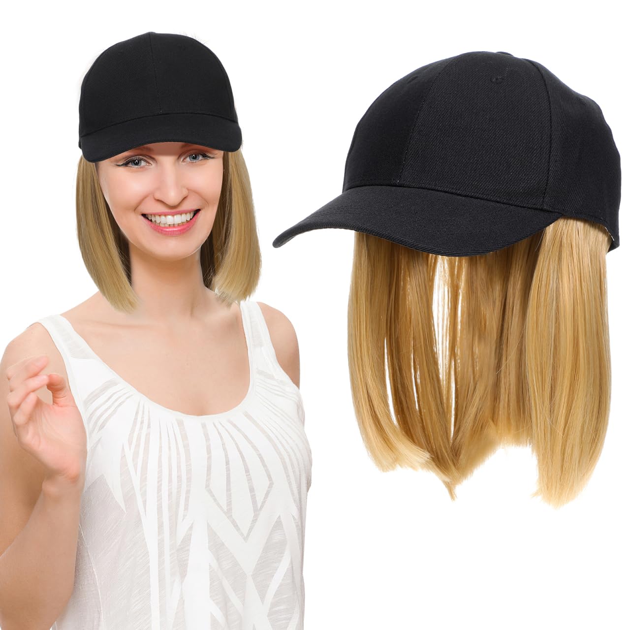 DOITOOL Adjustable Canvas Baseball Cap with Hair Extensions for Women Summer Sun Hat Lightweight Wig Hat for Travel and Daily Wear