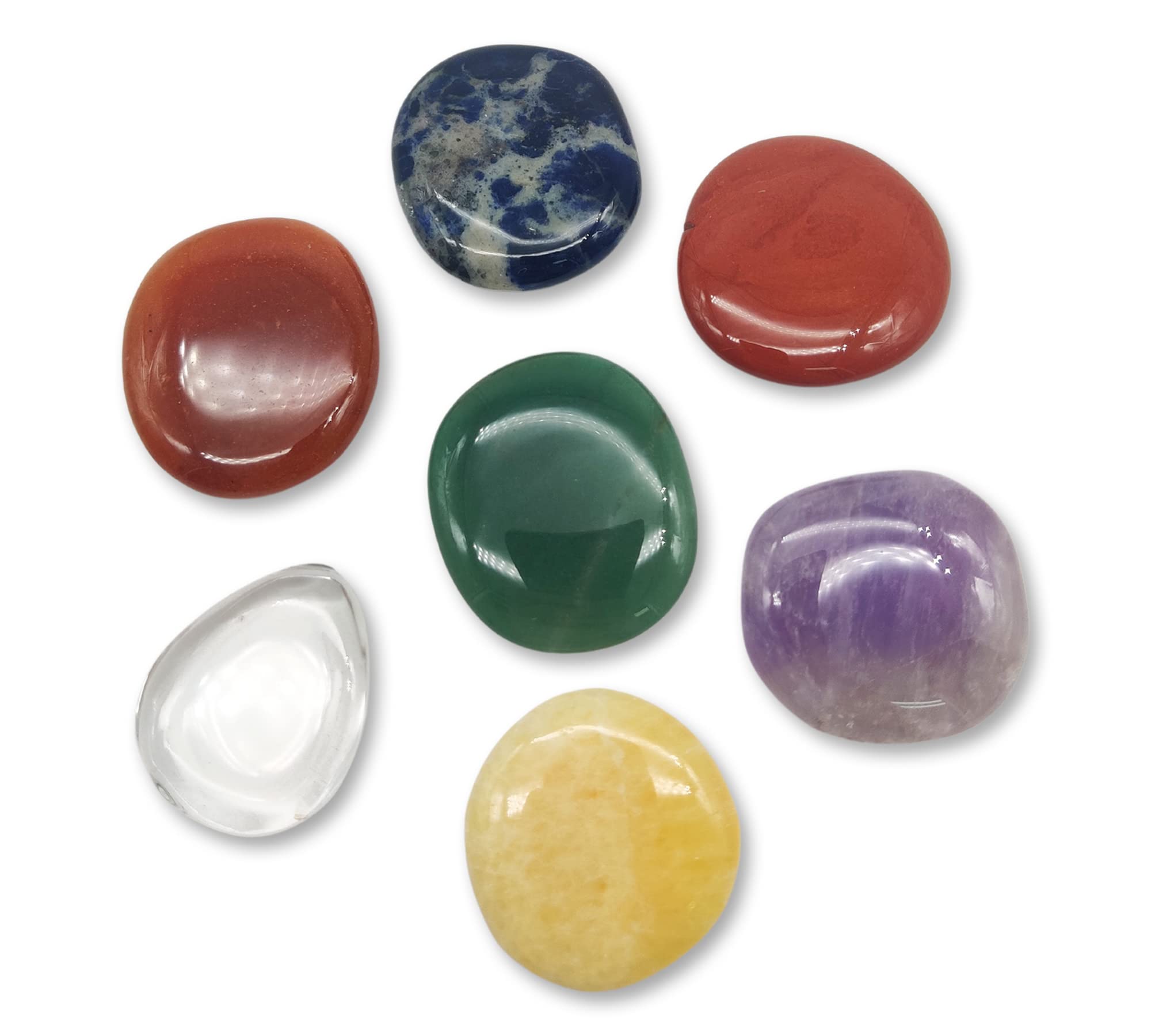 DOJA Barcelona Flat Shape Chakra Stones Bag | Energetic Stones of the 7 Chakras: Rose Quartz, Amethyst, Sodalite, Green Quartz, Calcite, Carneola, Red Jasper | healing crystals unisex-adult 35x40