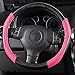 CAR PASS Rainbow Sporty Leather Steering Wheel Cover Universal Fits for 95% Truck,SUV,Cars,14.5-15inch Anti-Slip Safety Comfortable Desgin (Black Pink)