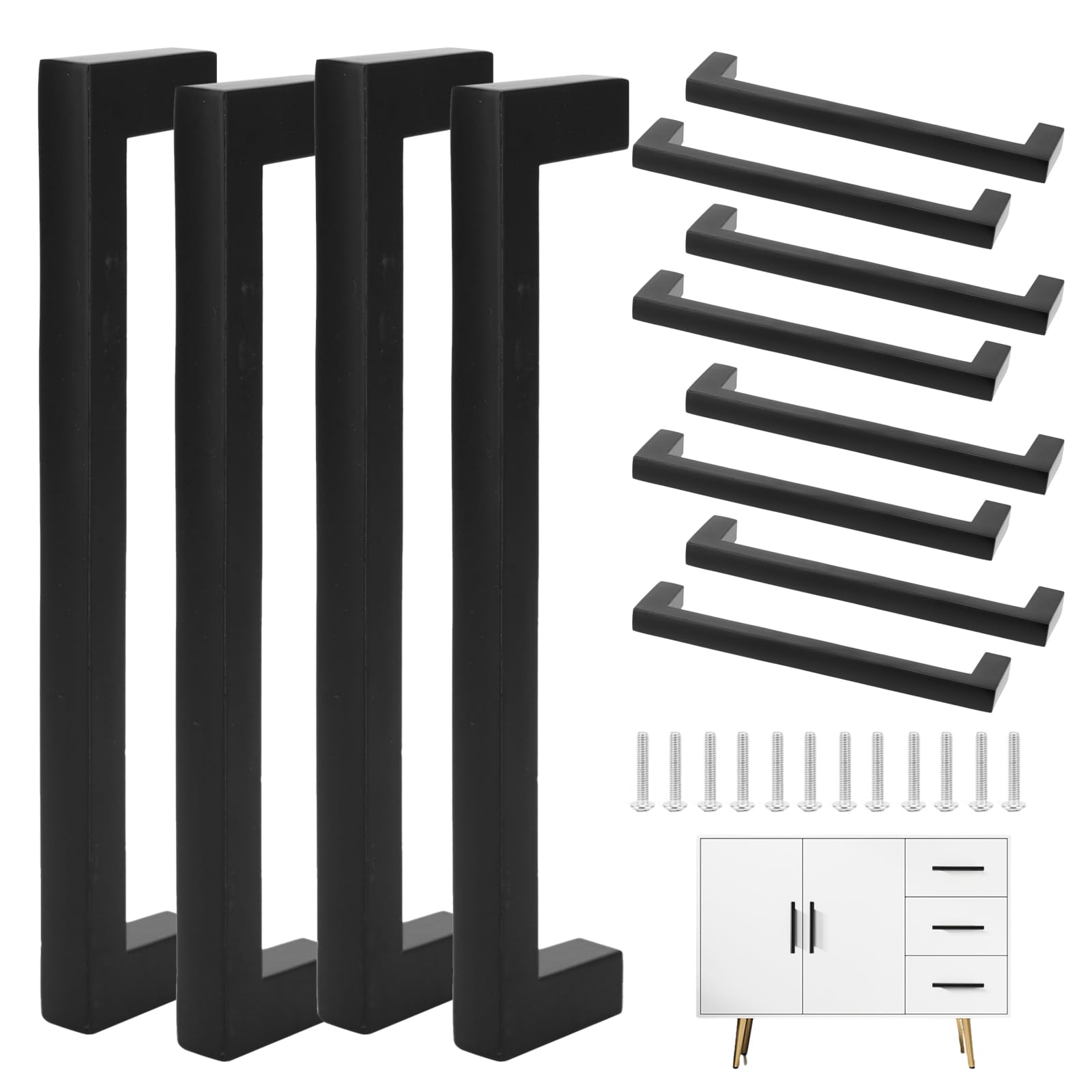 ALLOMN 12-Pack Black Cabinet Door Handles, Kitchen Cupboard Knobs Cabinet Door Pulls Handles Zinc Alloy Furniture Pulls for Kitchen Wardrobe Drawer Dresser Bathroom, 128mm(5 Inch) Hole Center