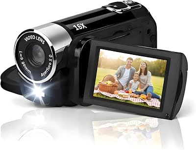 Akozon Handheld Video Camcorder 1080P 16MP 2.7in Rotatable Screen 16x Zoom