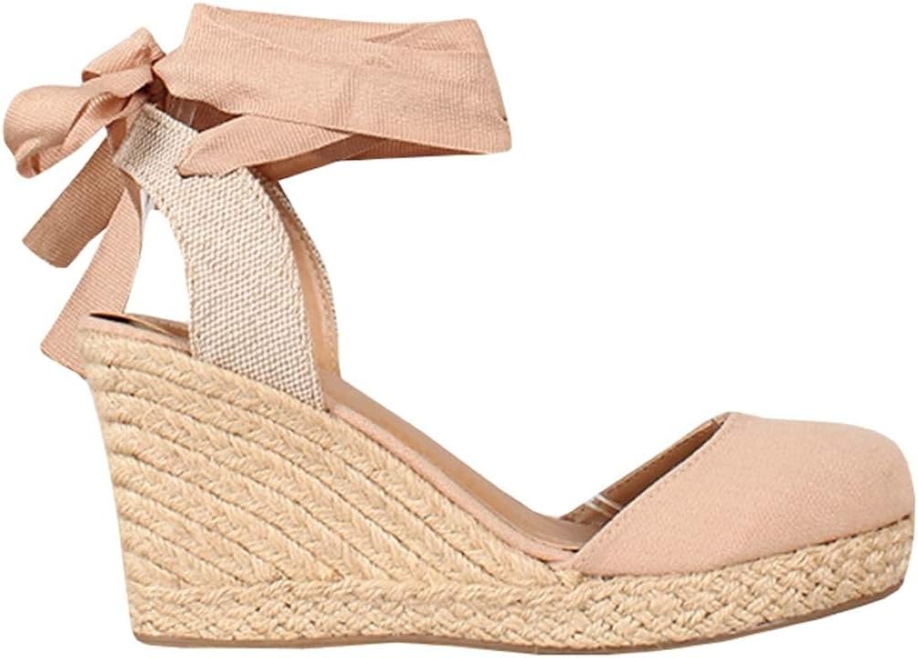 Womens Espadrille Wedge Sandals Closed Toe Platform Lace Up Ankle Wrap Slingback Sandals