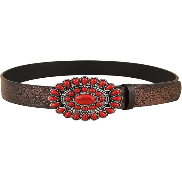 Western PU Leathers Cowboy Buckle Belt For Men And Women Jeans Engraved Floral Metal Bull Buckle Belt