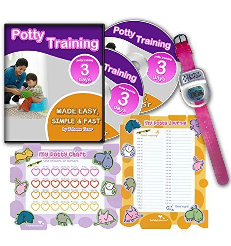 Potty Training in 3 Days - Ultimate Potty Training for Girls. Complete Kit Includes Potty Training in 3 Days Audio Guide, Laminated Potty Training Charts & Pink Potty Time Watch (Pink) (Renewed)
