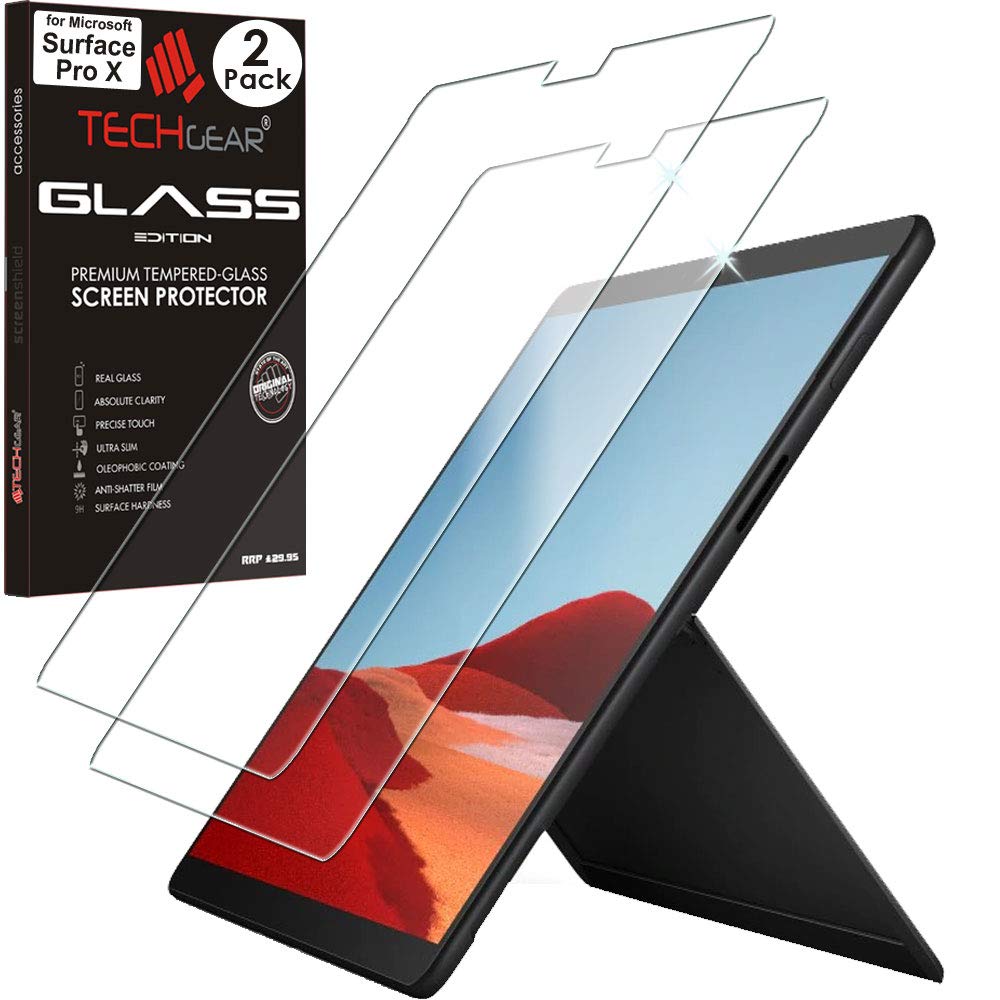 TECHGEAR GLASS Edition [2 Pack] Screen Protectors fits Microsoft Surface Pro X, Genuine Tempered Glass Screen Protectors [9H Toughness] [HD Clarity] [Scratch-Resistant] [No-Bubble]