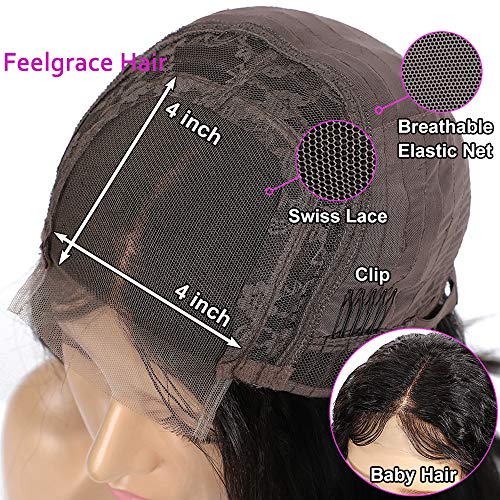 Feelgrace-Natural-Black-10A-Grade-Kinky-Straight-Human-Hair-Lace-Closure-Wigs-for-Black-Women-Brazilian-Virgin-Kinky-Straight-Yaki-Wig-200-Density-Lace-Wig-12-inches
