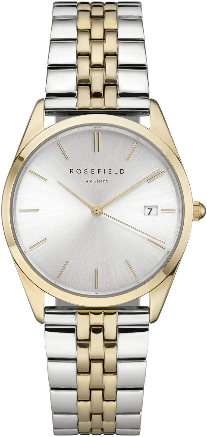 Rosefield Women's Watch The Ace Round Case - Gold & Silver ACSGD-A01, Gold & Silver Sunray & Silver & Gold