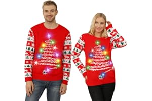 DUOLZ Ugly Christmas Sweaters for Women 2023 Men,Light Up Christmas Sweater,Funny Reindeer Unisex Red Xmas Ugly Sweater for Couples