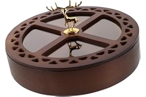 JECOMPRIS Four-Section Nut Storage Container Snack Tray with Lid Round Walnut Organizer for Party Serving and