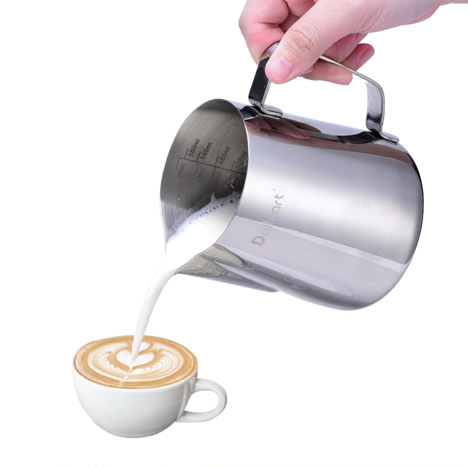 Milk Jug for Coffee Machine, Dailyart 600ml/20fl.Oz Milk Frother Jug 304 Stainless Steel Metal Milk Frothing Jug - Milk Steamer Pitcher Barista Accessories for Making Latte Coffee Art Cappuccino