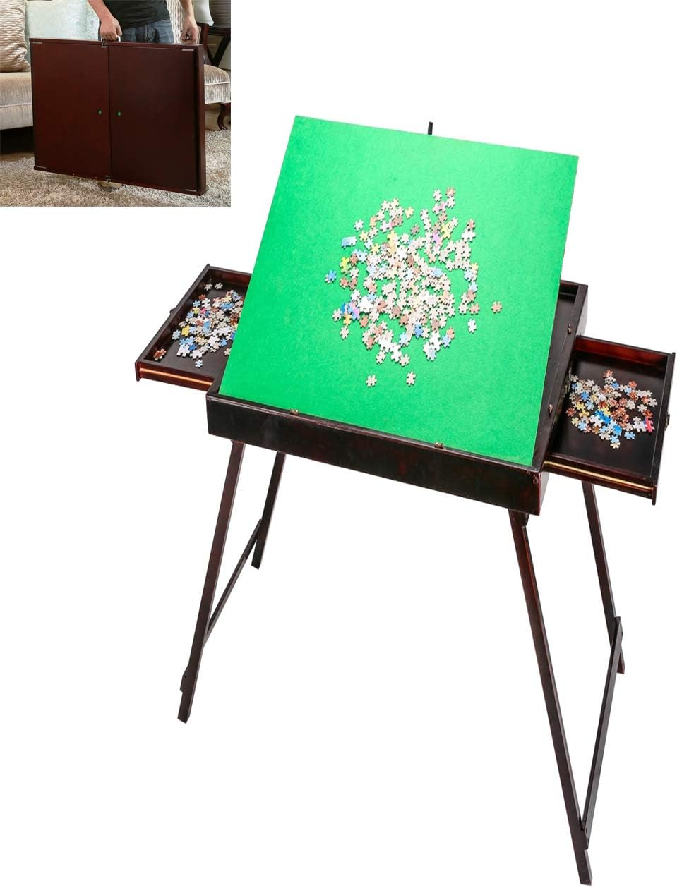 Hibiscus Wooden Folding, Tiltable, Portable, Drawer Jigsaw Puzzle, and