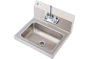 WILPREP Hand Sink Commercial Stainless Steel Sink for Washing, NSF Utility Sink with Gooseneck Faucet, Wall Mount Kitchen Sink for Restaurant Bar RV Bathroom Laundry Room (17 x 15 Inches)