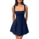 YMDUCH Women's Sexy Sleeveless Square Neck Adjustable Straps Bow Tie A-line Mini Party Club Dress
