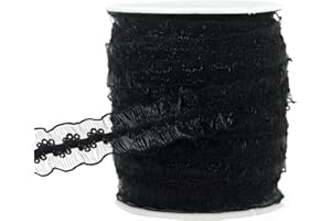 JESEP YONG 25 Yards Black Elastic Ruffle Ribbon for Sewing 3/4 inch Stretch Organza Lace Trim Crochet Elastic Band Clothing and Garment for Bonnets -DIY Headband-Clothes-Embellishment-Hat