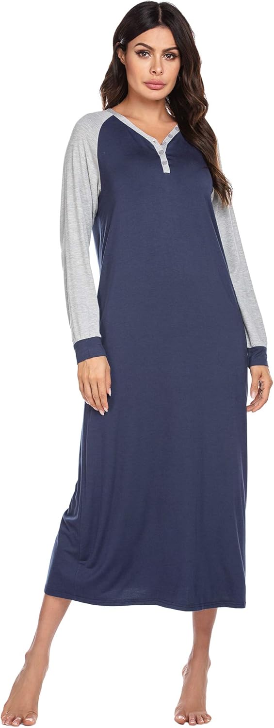 Ekouaer Sleep Shirt Women's Long Sleeve Sleepwear V-Neck Night Dress Nightgown Loungewear S-XXL at  Women’s Clothing store