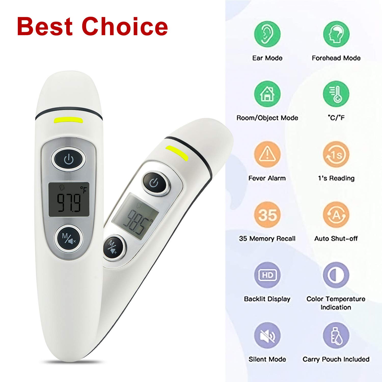 Ear Forehead Thermometer Digital Infrared Temporal Thermometer with Fever Alarm and Memory Function – Ideal for Babies, Infants, Children, Adults, Indoor, and Outdoor Use : Baby