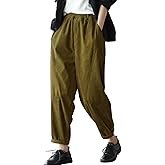 chouyatou Womens Fall Winter Loose Corduroy Pants Elastic High Waisted Straight Leg Trouser with Pockets