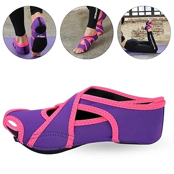 Tbest Yoga Socken Damen Anti Rutsch Yoga Schuhe, Yoga Wrap Schuhe Yoga Pilates Socken mit Zehen Soft Wrap Barre Dance Trainin