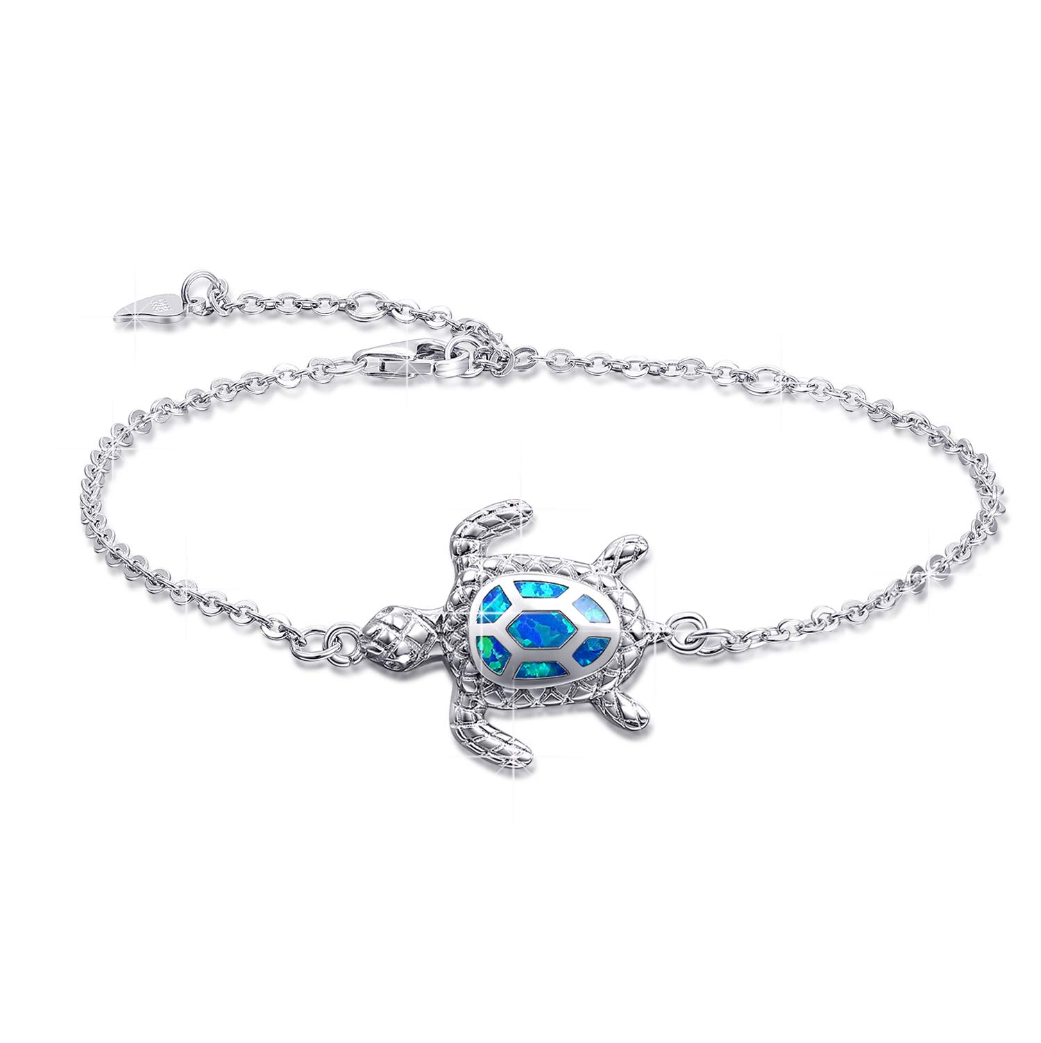 AMIGUO Blue Opal Sea Turtle Bracelet Sterling Silver Bracelets Jewelry For Women 4 Level Adjustable Bracelet