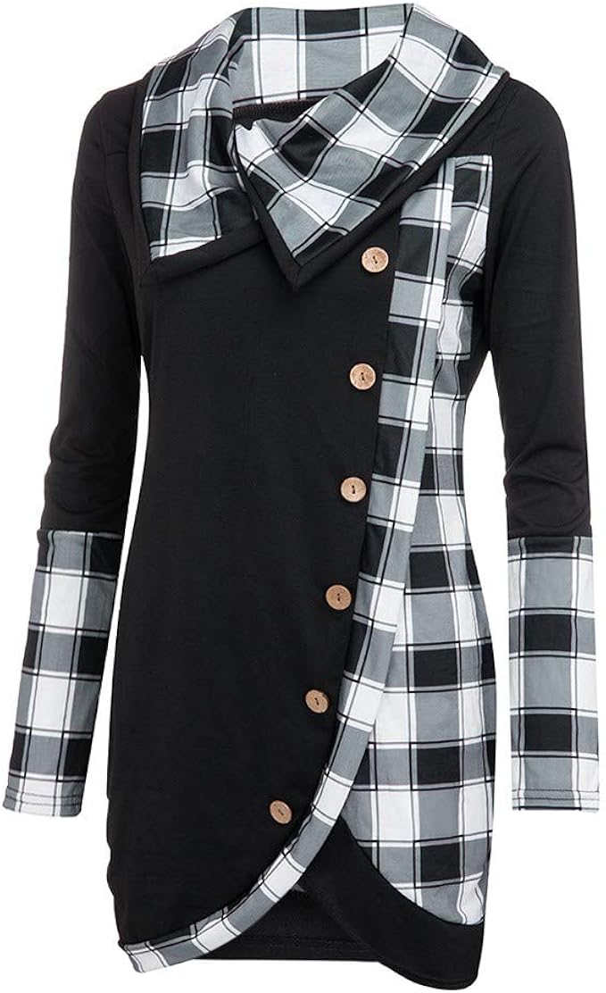 turtleneck tartan asymmetrical sweatshirt