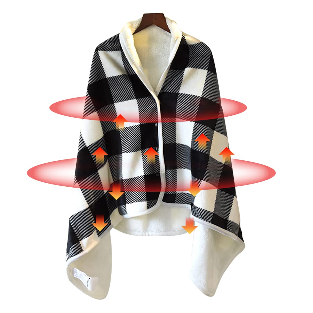 Woolala USB Plaid Electric Heated Shawl Blanket, Fleece Wearable Heated Blanket Comfy Poncho Wrap for Home, Office, Outdoor, Travel Use, 3 Temperature Settings & Timer (55 * 31.5in)