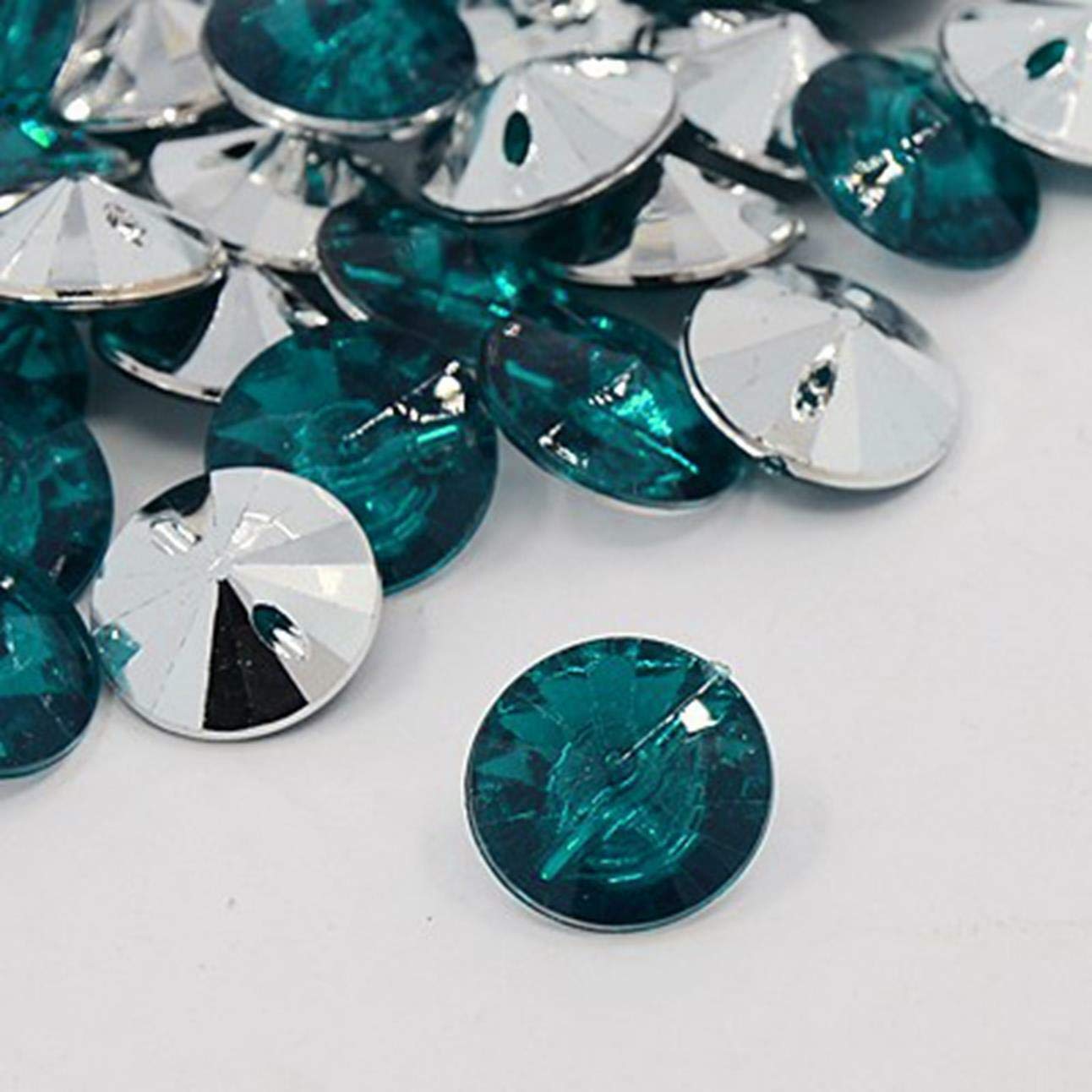 100 x Indicolite Rhinestone Faux Plastic Crystal Effect 15mm Round 1 Hole Sewing Buttons — image 1