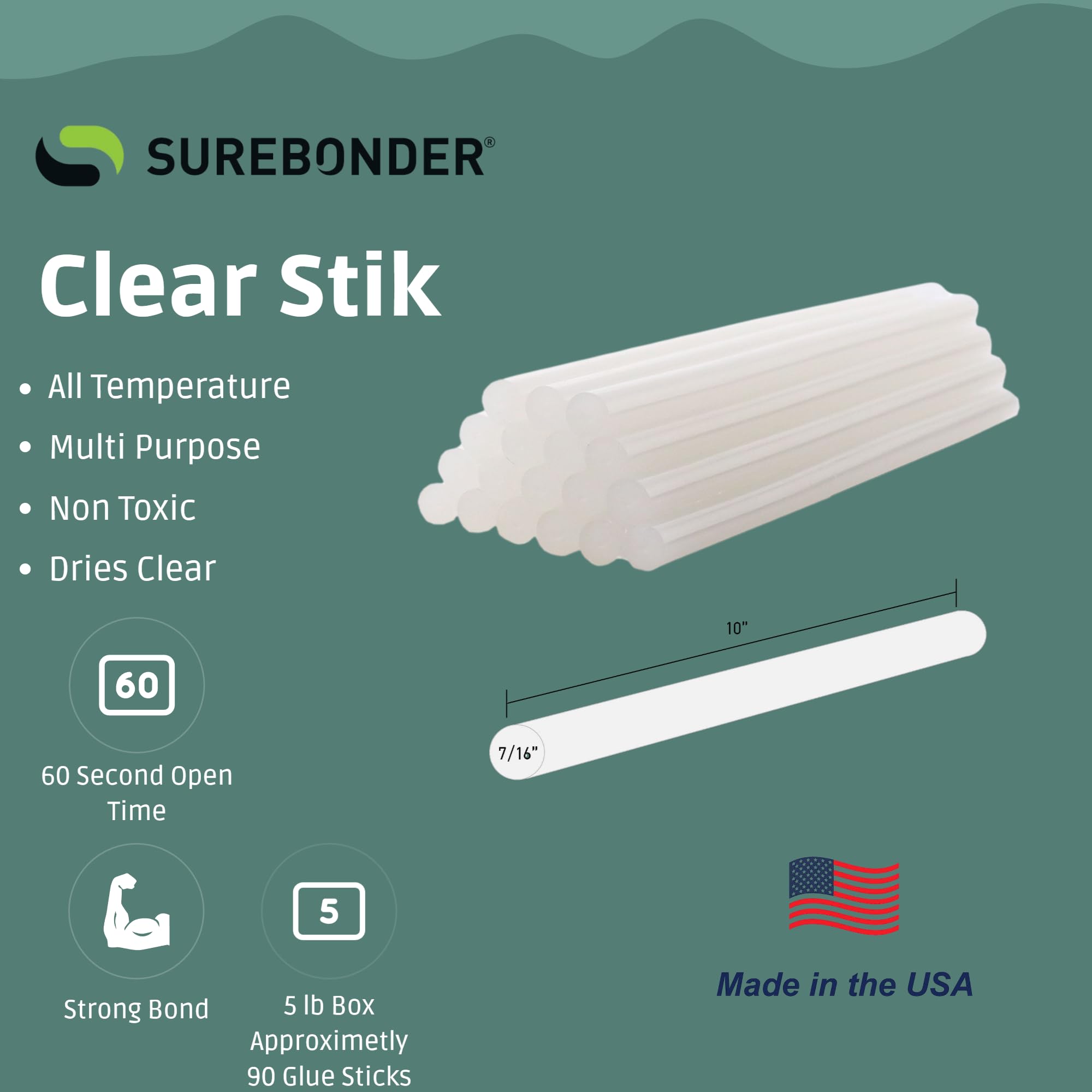 Surebonder All-Temperature, All-Purpose 5 lb Box of 10-Inch Full-Size Hot Glue Sticks for Crafts/DIY - About 94 Glue Sticks Per Box, Clear