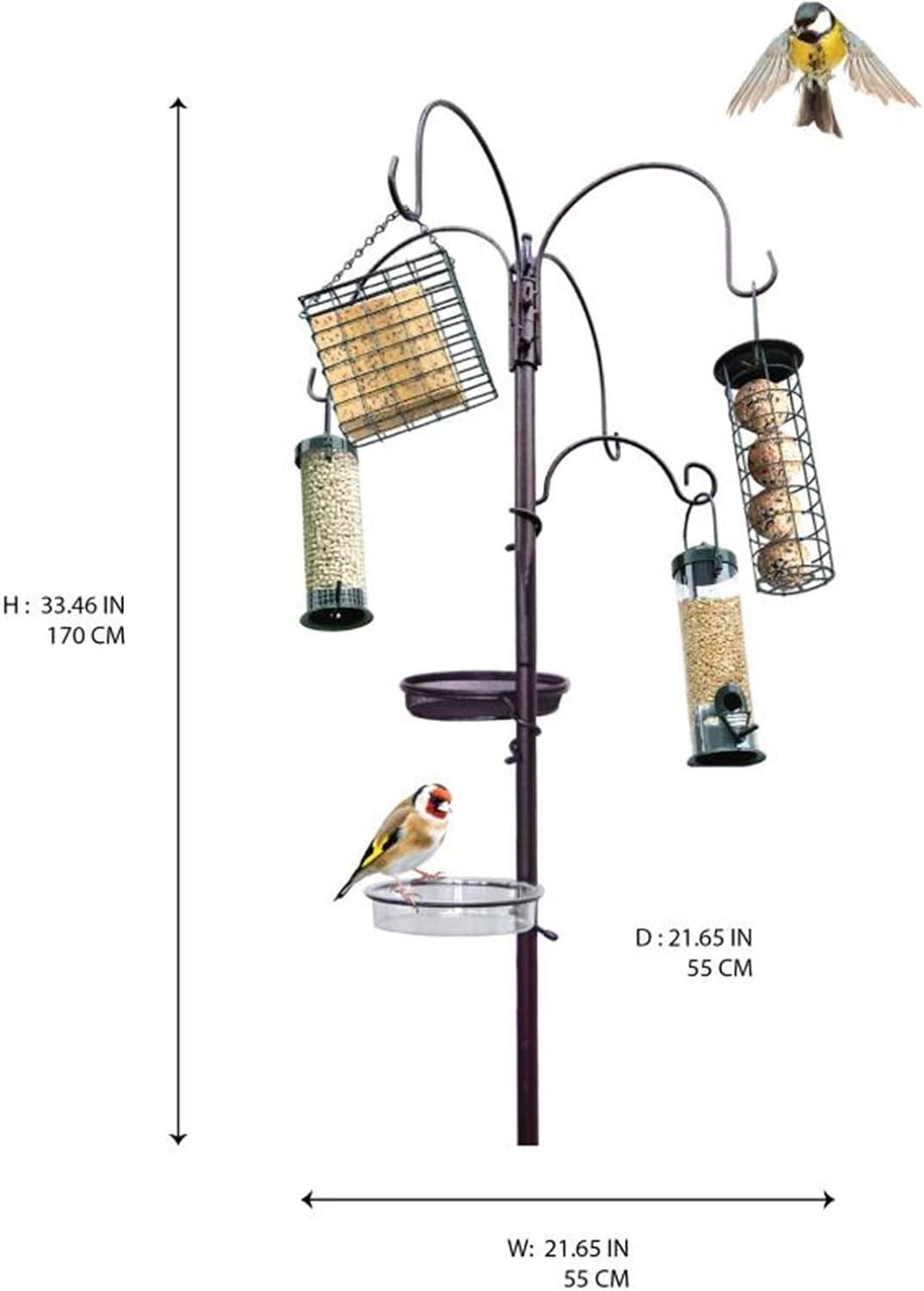 W 55 Cm Sa Products Premium Bird Feeding Station Complete Set Of 4 Seed H 170 Cm And Suet Block Feeder Cages And 2 Trays Metal Containers With Stand And Ground Spike