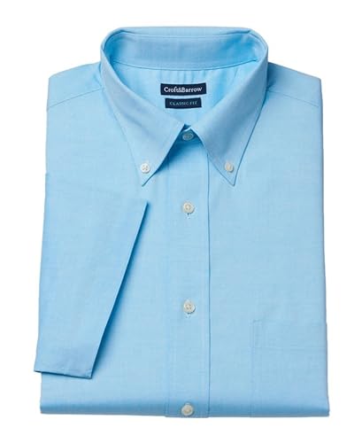 Croft \u0026 Barrow Mens Classic Fit Button Down Short Sleeve Dress Shirt Blue  (Large (16.5\