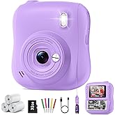 Instant Print Camera for Kids,Christmas Birthday Gifts for 3 4 5 6 7 8 9 10 11 12 Year Old Boys Girls,Toddler Digital Video Camcorder Cameras, Best 1080P HD Selfie Toy with 32GB SD Card