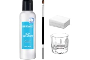 HILEMON Poly Gel Slip Solution Set, Liquid with Dual-Ended Spatula Brush Glass Cup Cotton Pad, Anti-Stick Liquid Brushes Cleaning for Nail Extension Gel