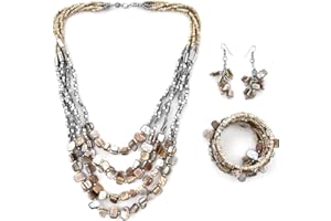 SHOP LC DELIVERING JOY Shop LC Costume Jewelry Set for Women Chunky Beaded Handmade Seed Bead Long Necklace Bracelet Earrings Set Boho Beach Summer Birthday Gifts for Women