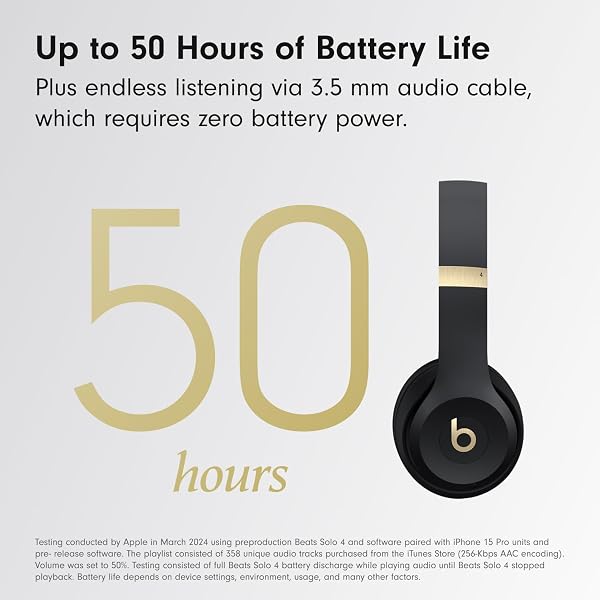 BEATS SOLO 4 – WIRELESS BLUETOOTH ON-EAR HEADPHONES, APPLE & ANDROID COMPATIBLE, UP TO 50 HOURS OF BATTERY LIFE – BLACK & GOLD