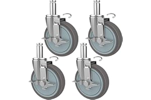 VVOKGO 5 Inches Stem Casters for Wire Shelving Racks, Heavy Duty Wheels with Brakes Swivel Scaffolding Wheels Replacement Set of 4 Metro Shelving Wheels Non-Marking Grip Ring Casters(0.866 x 2-3/16")
