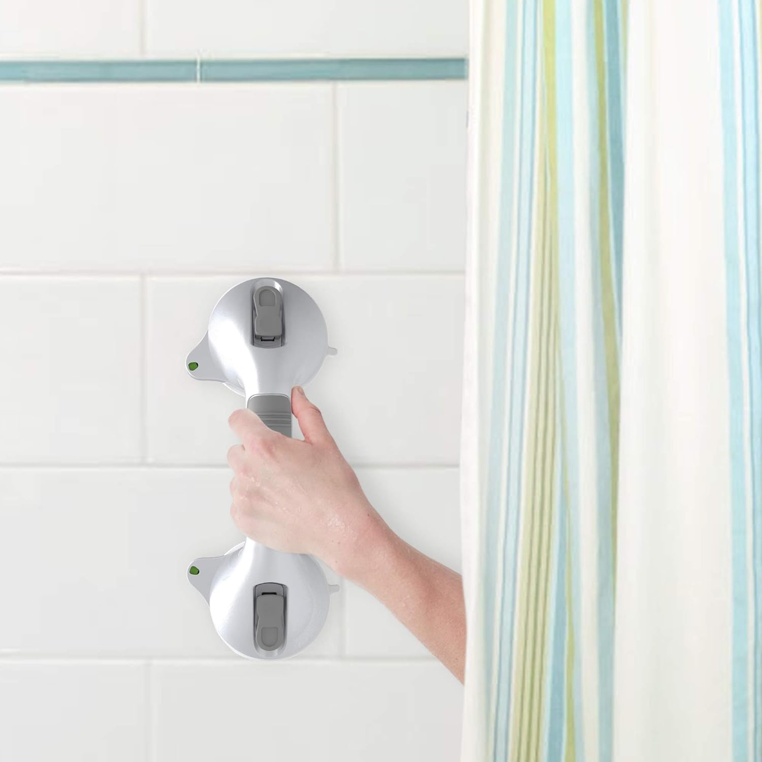 AmeriLuck Suction Bath Grab Bar 12" with Indicators, Bathroom Shower Handle (Silver, 2 Pack): Home & Kitchen