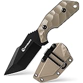 SPITZKANTE Small Fixed Blade Knife X-TAN-K, Full Tang Tanto Knife with 5Cr14MoV Steel, Compact EDC Tool with Sheath & Horizon