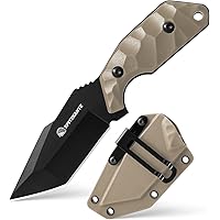 SPITZKANTE Small Fixed Blade Knife X-TAN-K, Full Tang Tanto Knife with 5Cr14MoV Steel, Compact EDC Tool with Sheath & Horizon