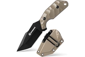 SPITZKANTE Small Fixed Blade Knife X-TAN-K, Full Tang Tanto Knife with 5Cr14MoV Steel, Compact EDC Tool with Sheath & Horizon