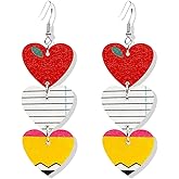 Creative Funny Teacher Earrings Wooden U-shaped Leopard Pencil Dangle Drop Earring for Teachers Creative Cute Teachers Appreciation Day Jewelry Gifts for Women